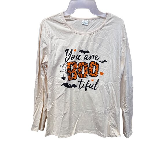 Boutique Tops - You Are Boo-Tiful Halloween Adult Small Beige & Black Long Sleeve 97% Cotton 3%